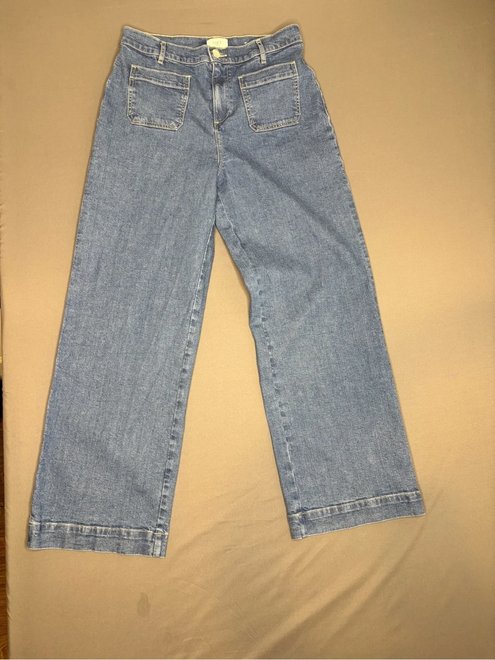 LOFT Palmer High Rise Wide Leg Jeans Women’s 10 Medium Wash Patch Pocket Stretch